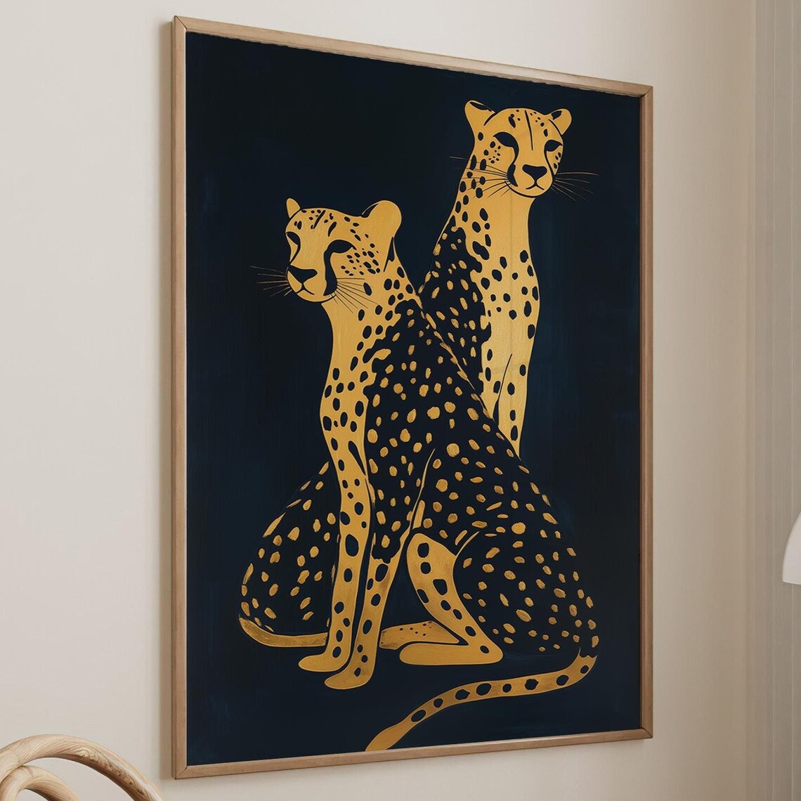 Two Gold Cheetahs Sitting Together On Dark Navy Animal Poster - Image 5