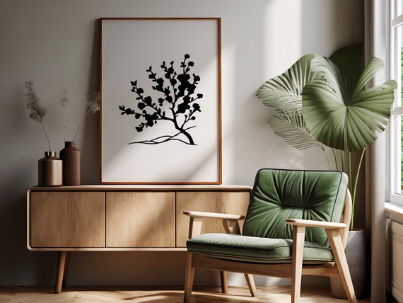 Minimalist Tree Poster For Modern Home Wall Art I Black Line Art Cherry Blossom Tree For Japandi Decor I Natural Oak Frame Or Other Included