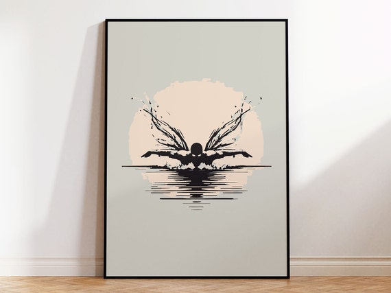 Dusty Green Swimmer Swimming Butterfly Style Swim Print For Water Sports Wall Art I Framed Poster For Contemporary Sportsman Home I Frames