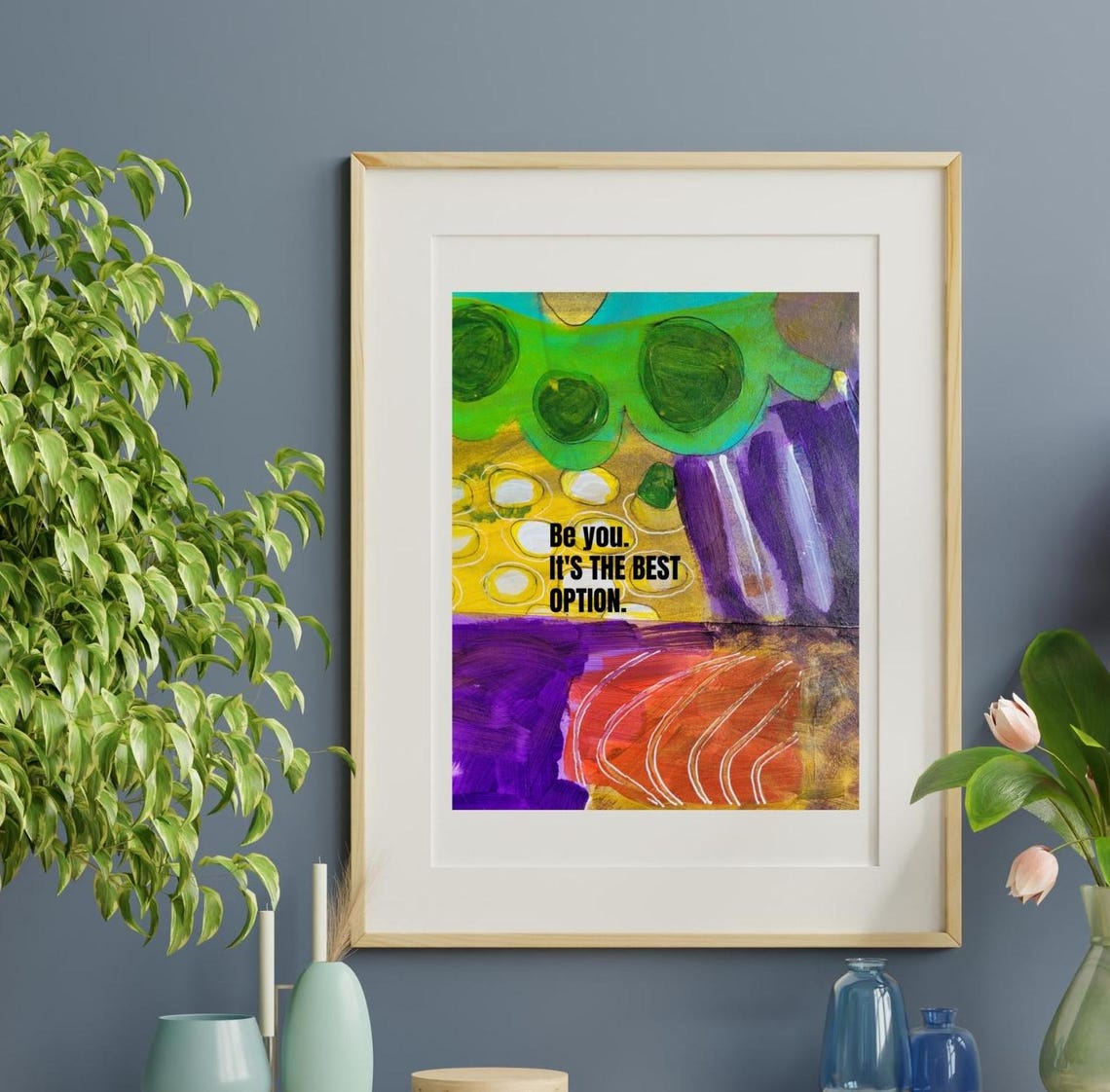 Be You Quote Over Colorful Abstract Blocks Motivational Art Poster - Image 2