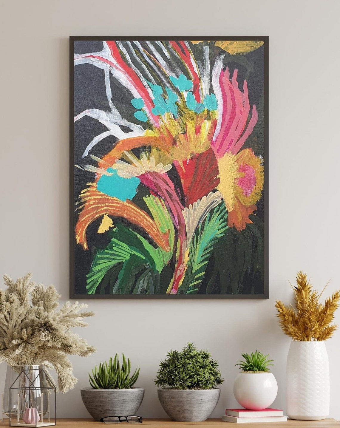 Dramatic Tropical Bloom On Black Expressive Floral Art Poster - Image 2