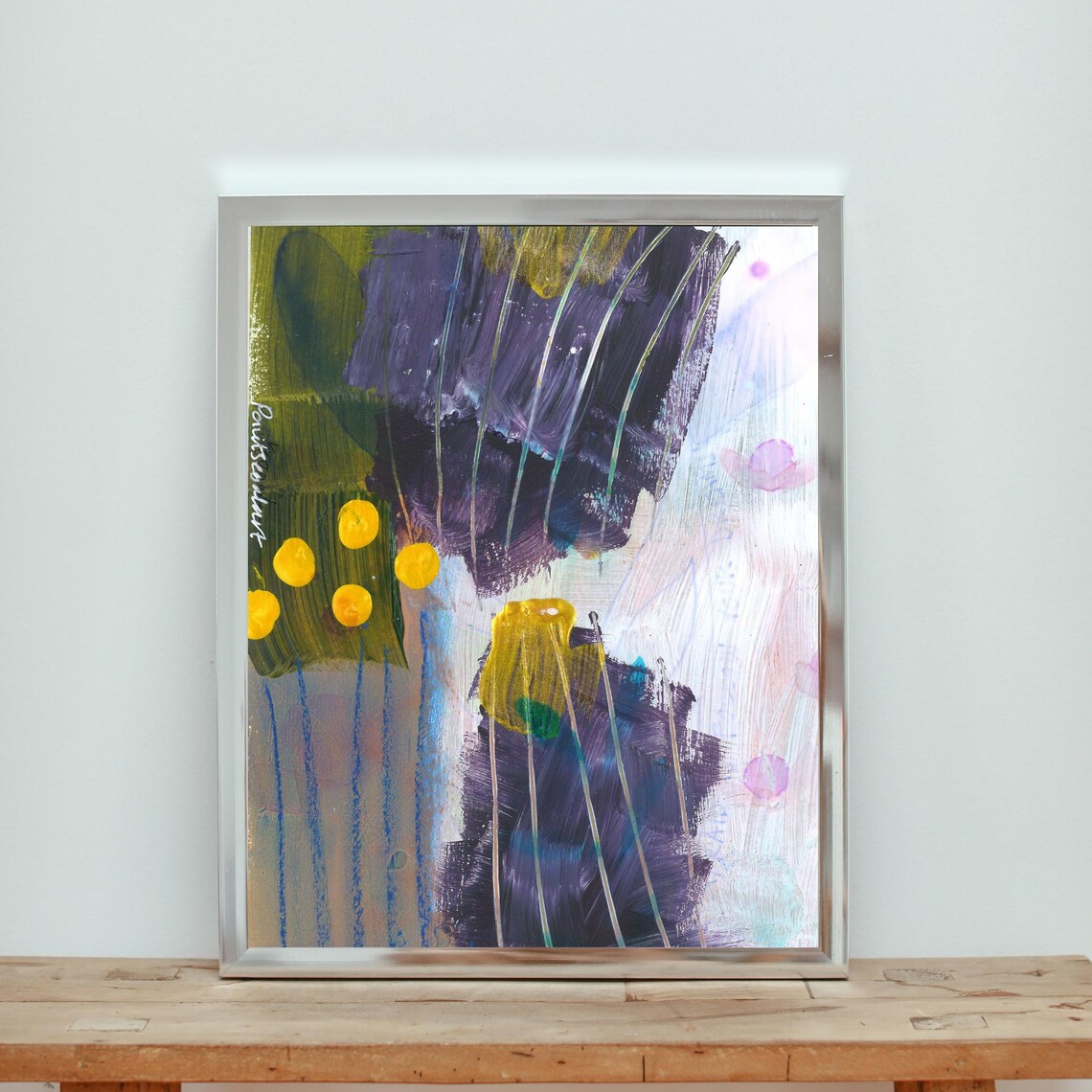 Moody Purple And Gold Expressive Abstract Painting Wall Poster