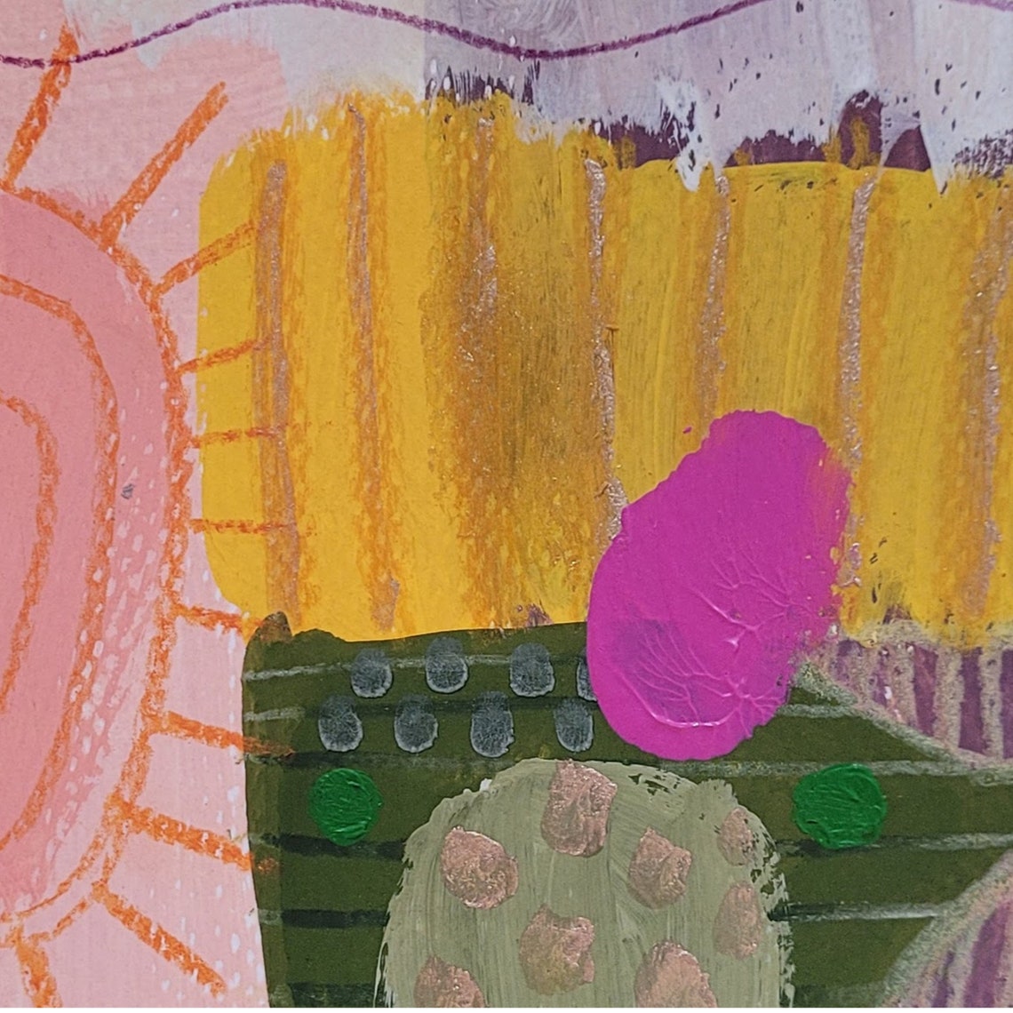 Playful Pastel Abstract with Pink Sun and Yellow Field Art Poster - Image 3