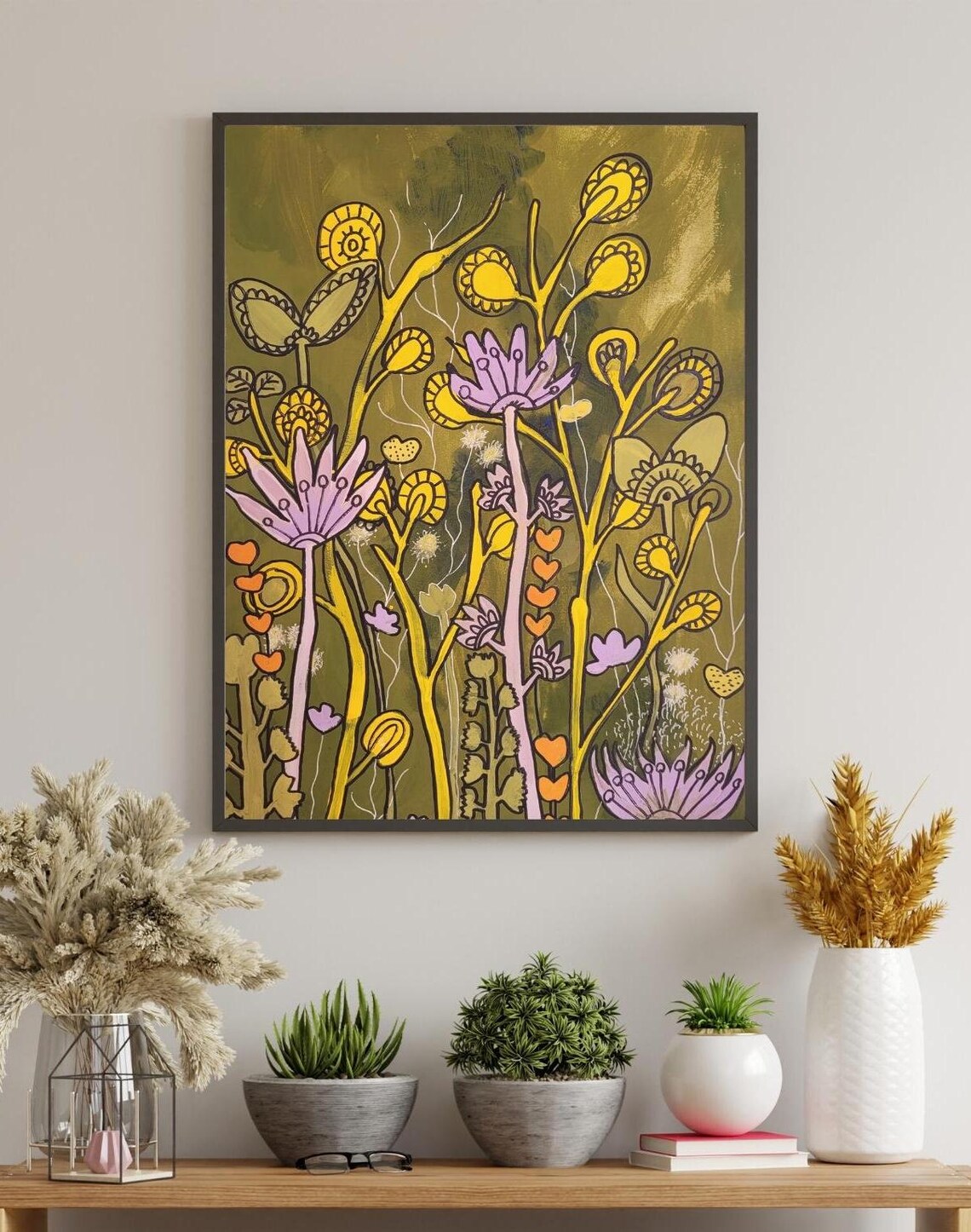 Whimsical Lavender And Gold Wildflower Meadow Floral Art Poster - Image 3
