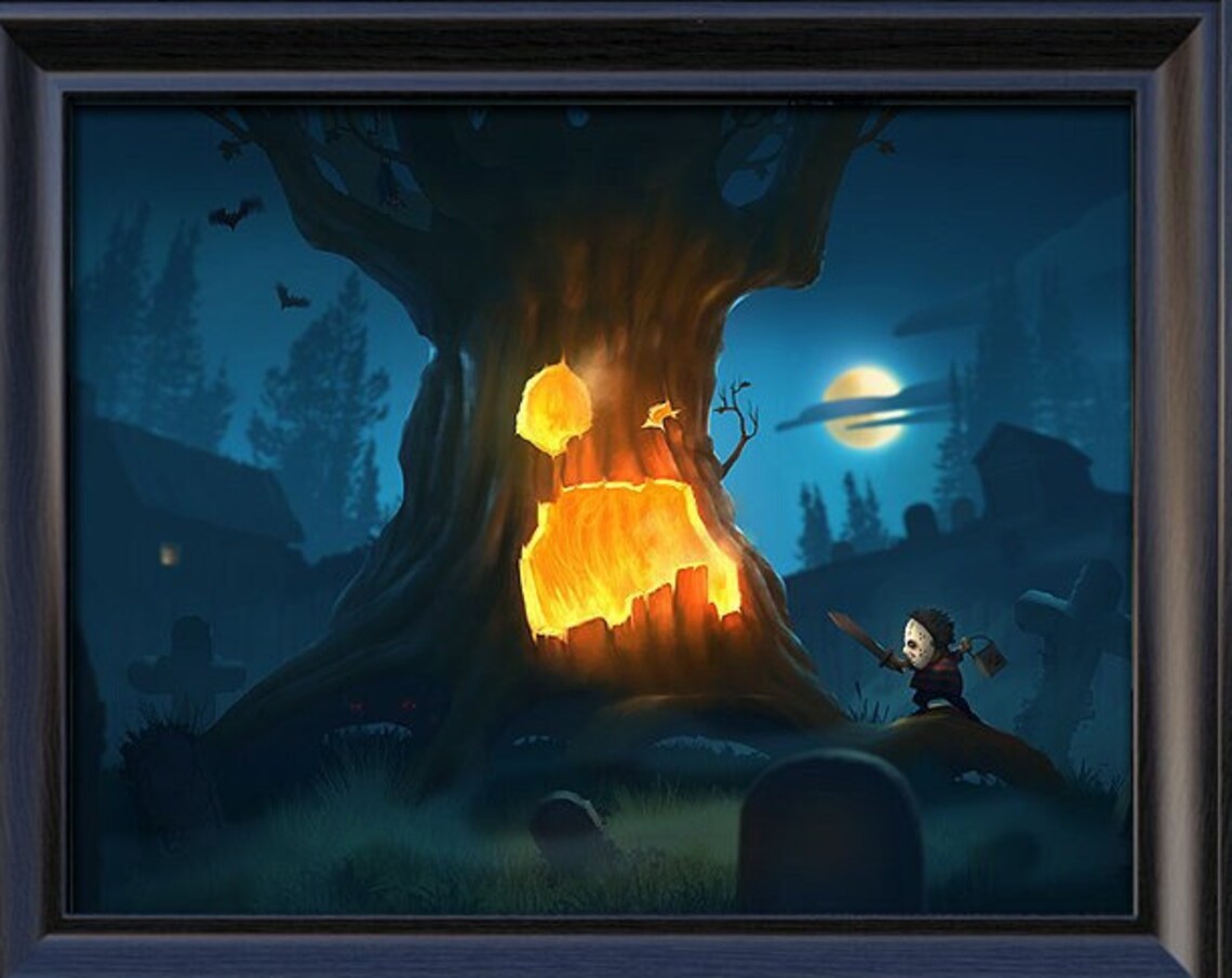 Halloween Pumpkin Spooky Art Print, Friday 13th