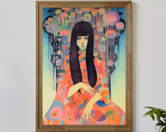 The Breath Elegant Woman in Colorful Gown Surreal Dreamy Portrait Poster