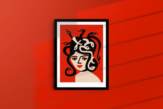 Medusa Feminist Wall Art Gift Bold Red Decor For Home Inspiring And Motivational Poster