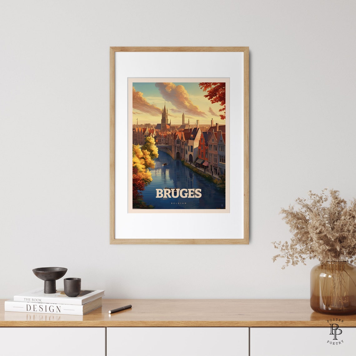Bruges Belgium Medieval Canal Belfry Tower Autumn River View Poster - Image 3