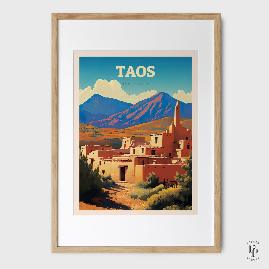 Taos New Mexico Travel Poster, Desert City Illustration - Image 4