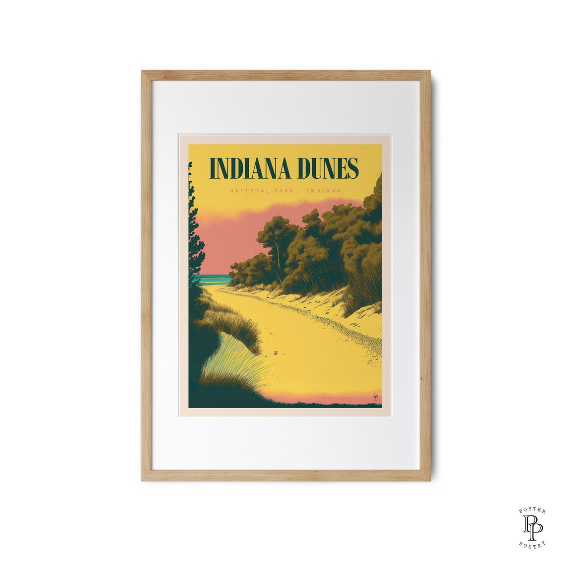 Indiana Dunes National Park Sandy Beach Dunes Sunset Lake View Poster - Image 3