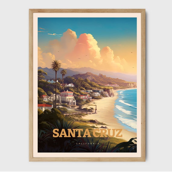 Santa Cruz Beach Travel Poster, Surf Decor Print