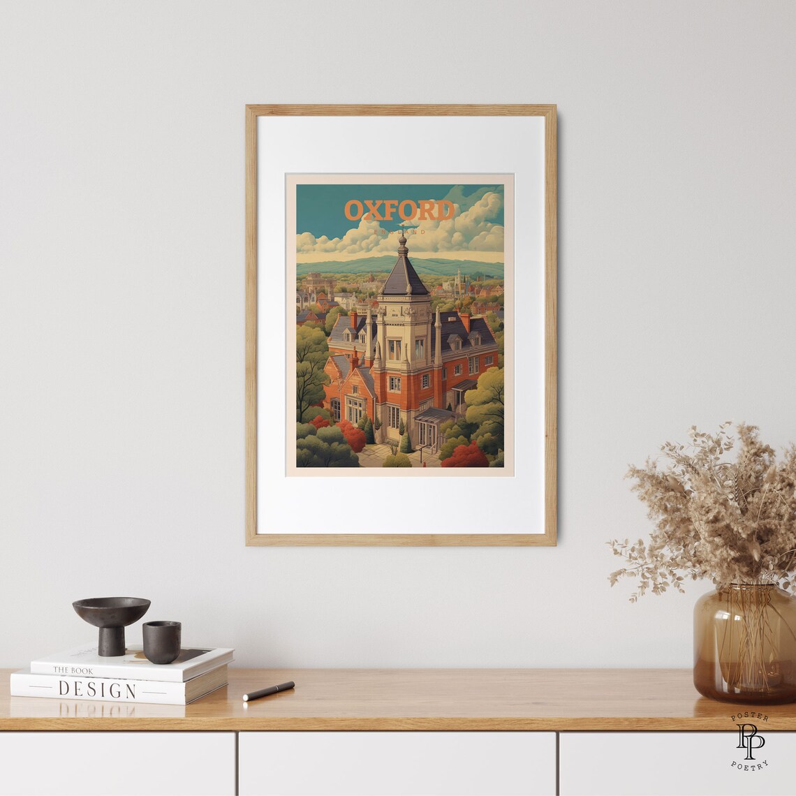 Oxford England Historic College Clock Tower City Skyline Travel Poster - Image 3