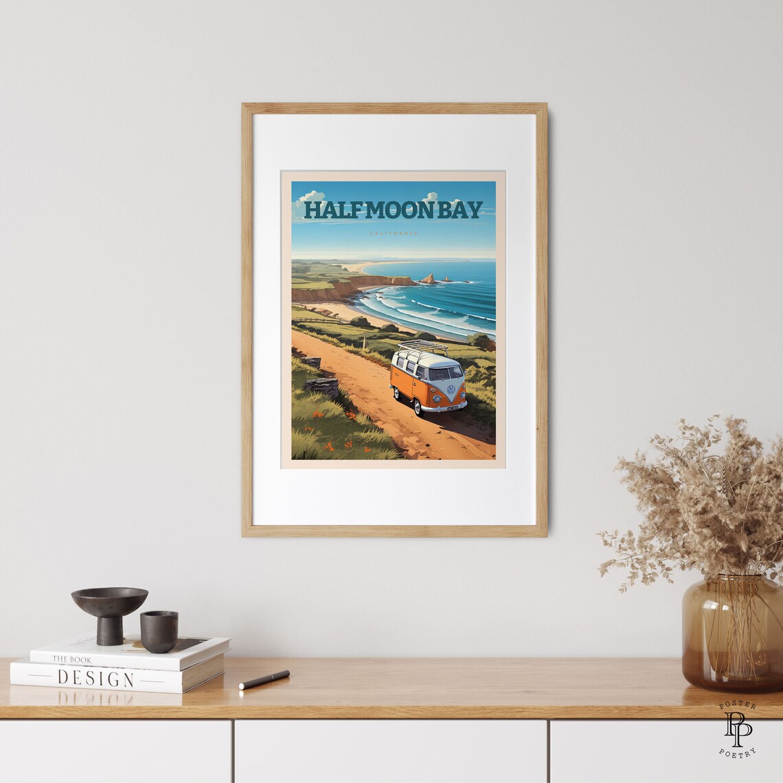 Half Moon Bay California Coast Classic Van Road Trip Travel Poster - Image 3