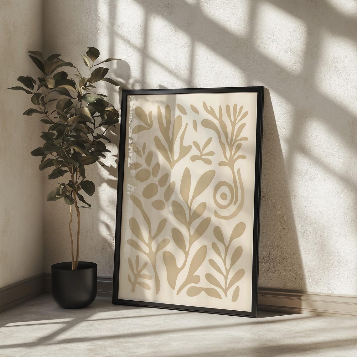 Neutral Beige Minimalist Matisse Style Botanical Cutout Leaf Poster