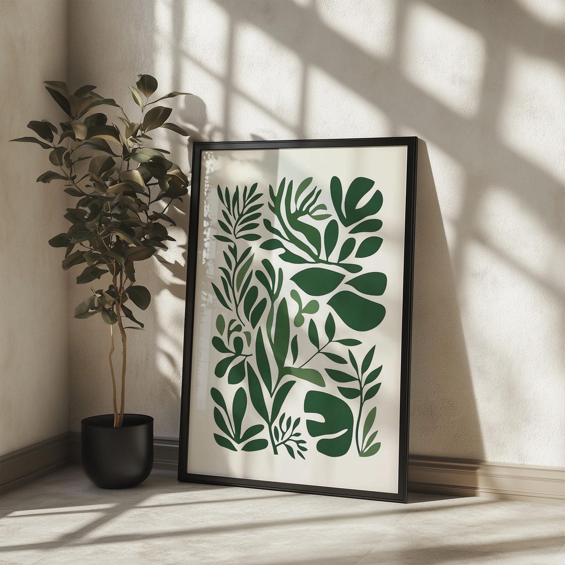 Modern Green Botanical Matisse Style Cutout Minimalist Leaf Poster