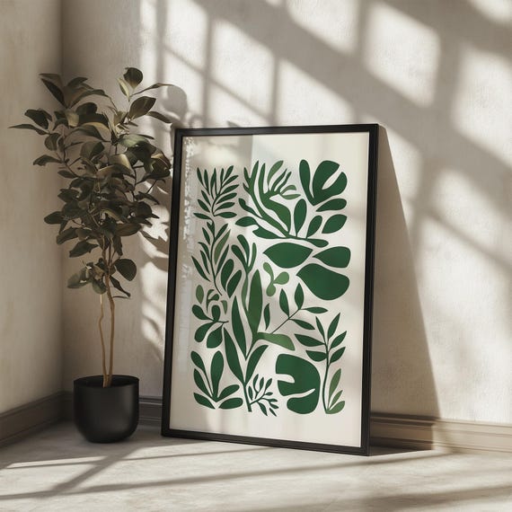 Botanical Matisse Style Art Poster Green Leaf Wall Decor Nature Print For Home Gift Plant Lovers Minimalist Interior Design