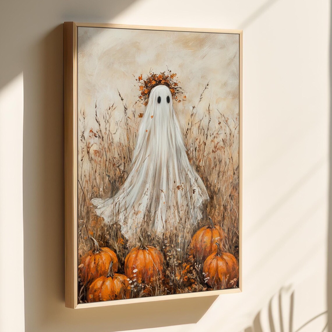 Ghost In Autumn Pumpkin Patch, Rustic Fall Halloween