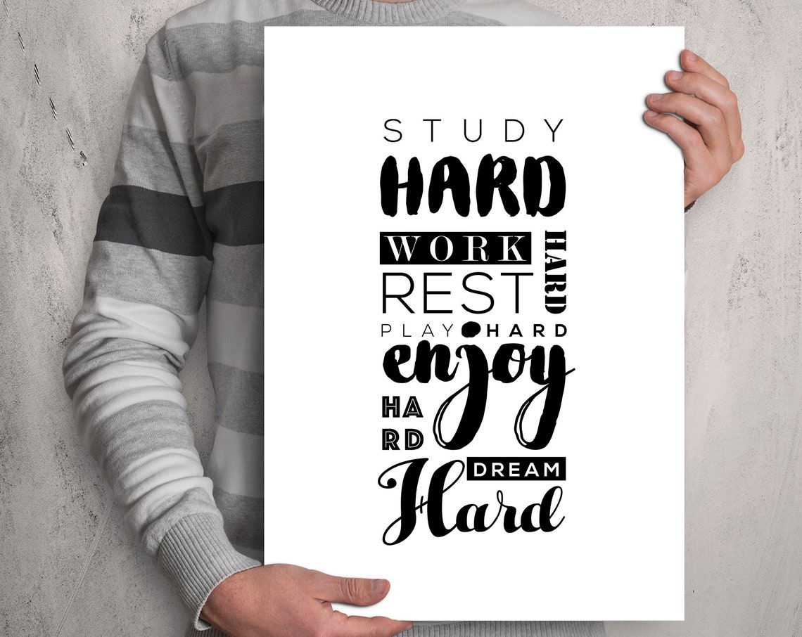 Work Hard Play Hard Print Study Room Decor Motivational Quotes Home Office Wal Art Labor Day Sign Dormitory Typography Poster