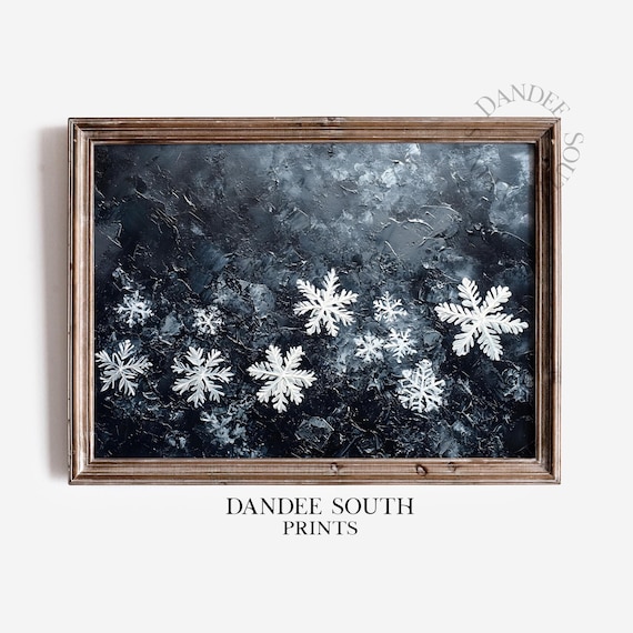 Winter Snowflakes Wall Art Moody Print Christmas Oil Painting Holiday 705