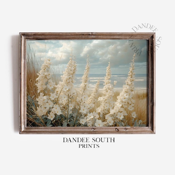 White Lupine Wildflowers in Dune Grass at Seaside Painting Poster