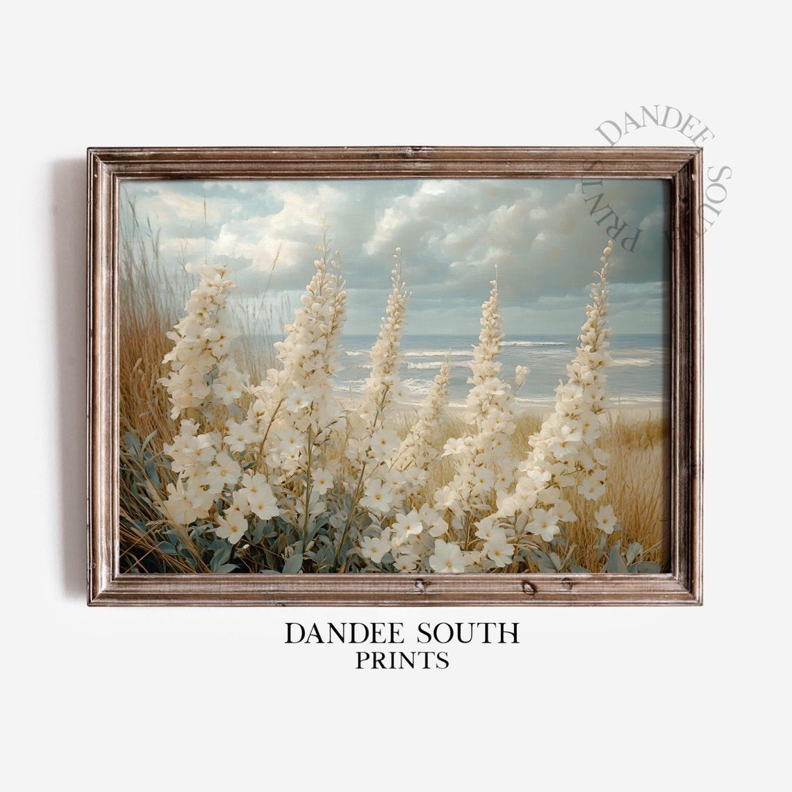 White Lupine Wildflowers in Dune Grass at Seaside Painting Poster