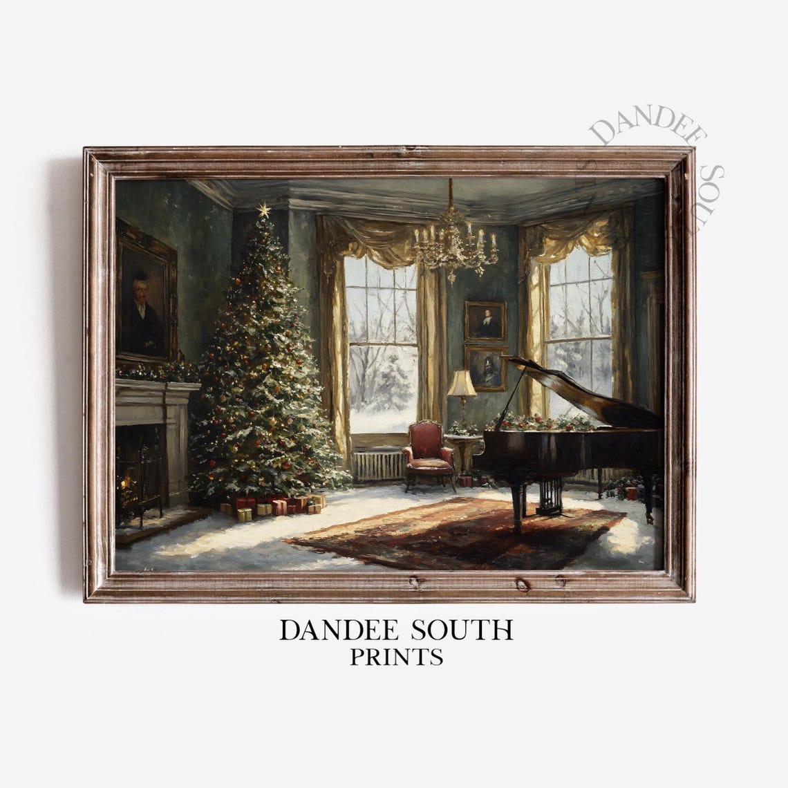 Victorian Christmas Living Room Cozy Holiday Fireplace Scene Poster