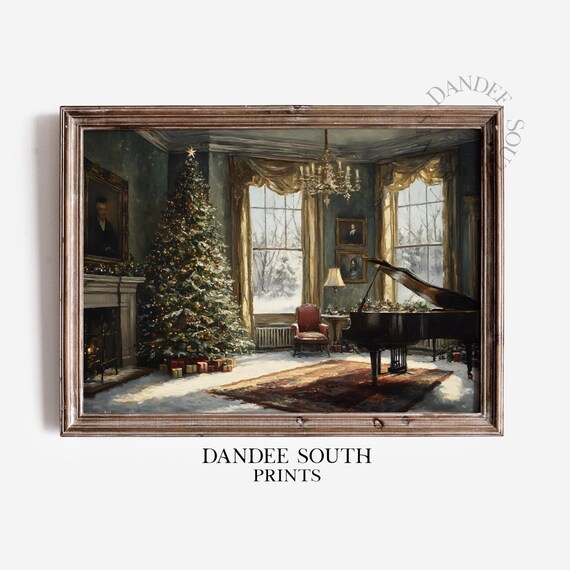 Victorian Christmas Living Room Cozy Holiday Fireplace Scene Poster