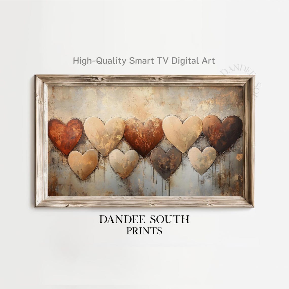 Rustic Copper and Neutral Hearts Row Distressed Warm Painting Poster