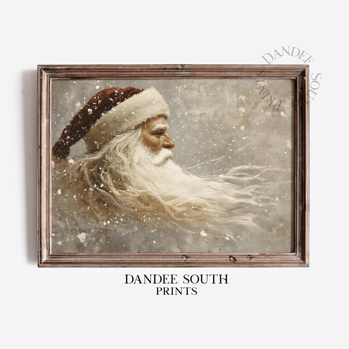 Vintage Santa Claus Portrait Snowy Neutral Christmas Art Poster