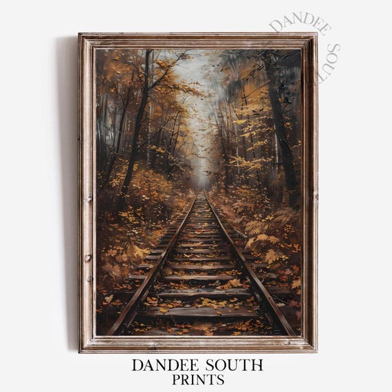 Fall Landscape Wall Art Autumn Train Tracks Rustic Forest 663