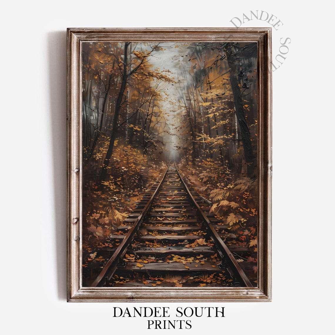 Autumn Forest Train Tracks Fall Foliage Rustic Landscape Wall Art