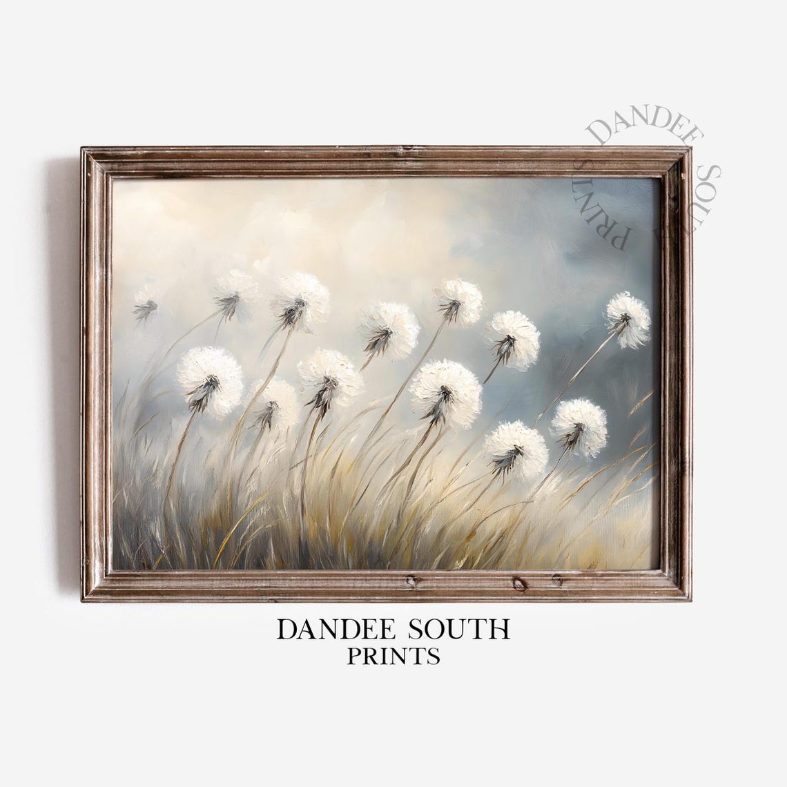 White Dandelions Seed Heads Soft Beige Wildflower Art Poster