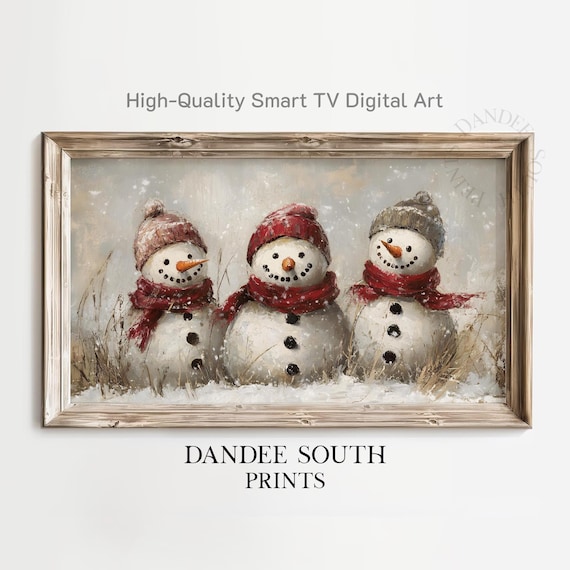 Snowmen In Front Of Rustic Barn At Night Vintage Winter Scene Wall Art