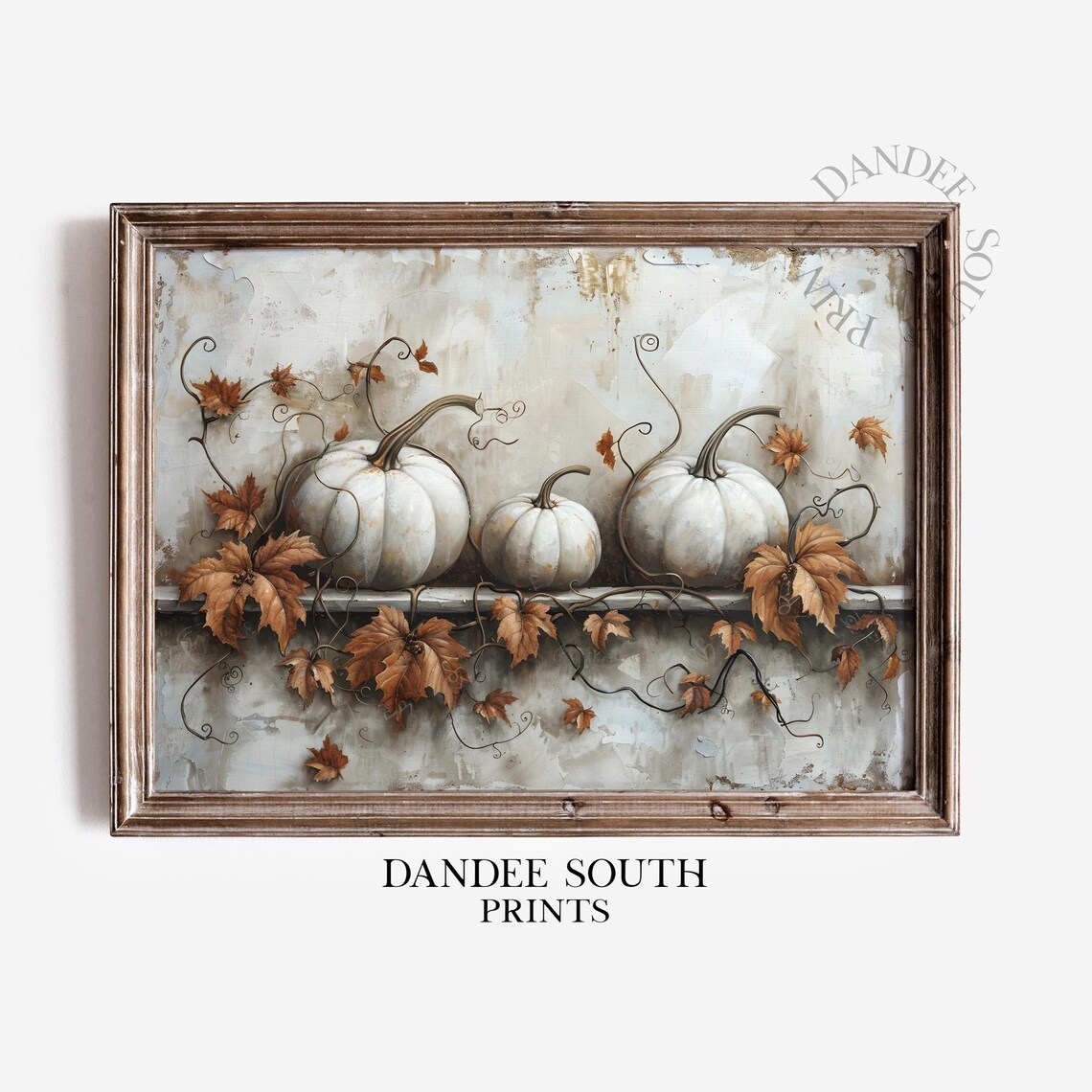 White Pumpkins Autumn Vine Harvest Still Life Painting Poster Art