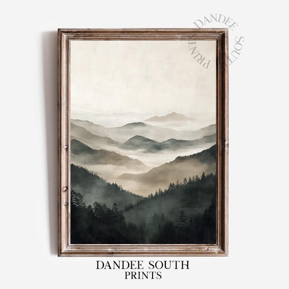 Minimalist Misty Mountain Landscape Wall Art Neutral Nature Lover Home Decor 823