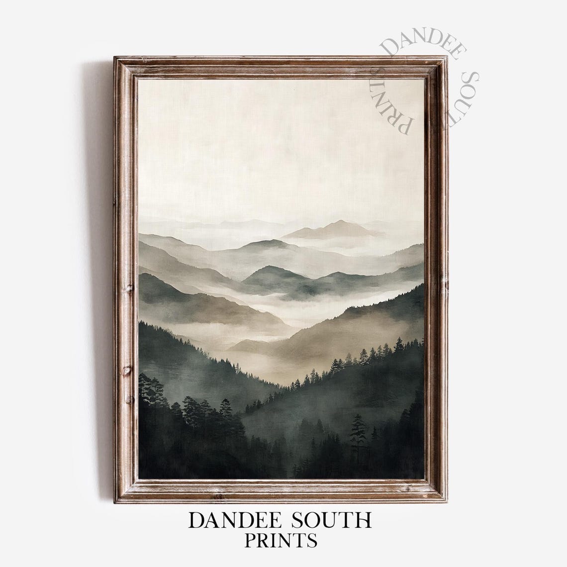 Misty Mountain Forest Landscape Minimalist Neutral Nature Poster