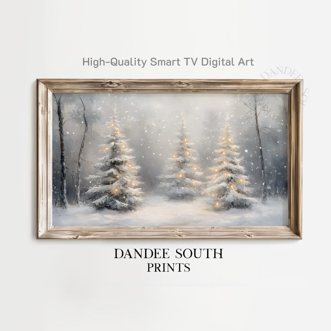 Snowy Christmas Trees Winter Forest Lights Vintage Art Poster