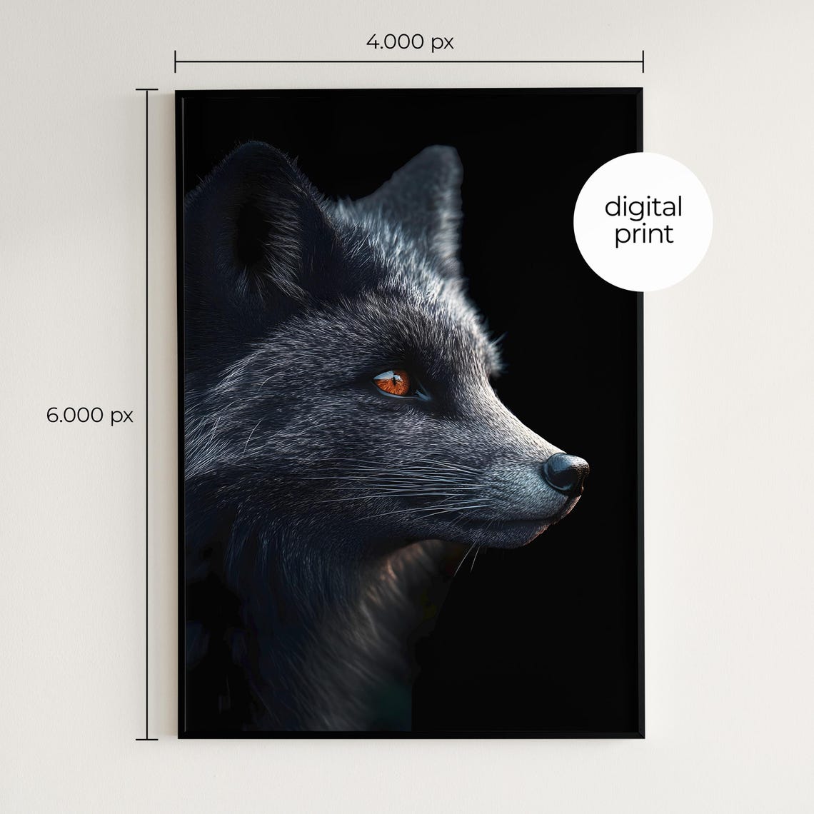 Black Fox Profile Close Up Dark Background Dramatic Wildlife Print - Image 2