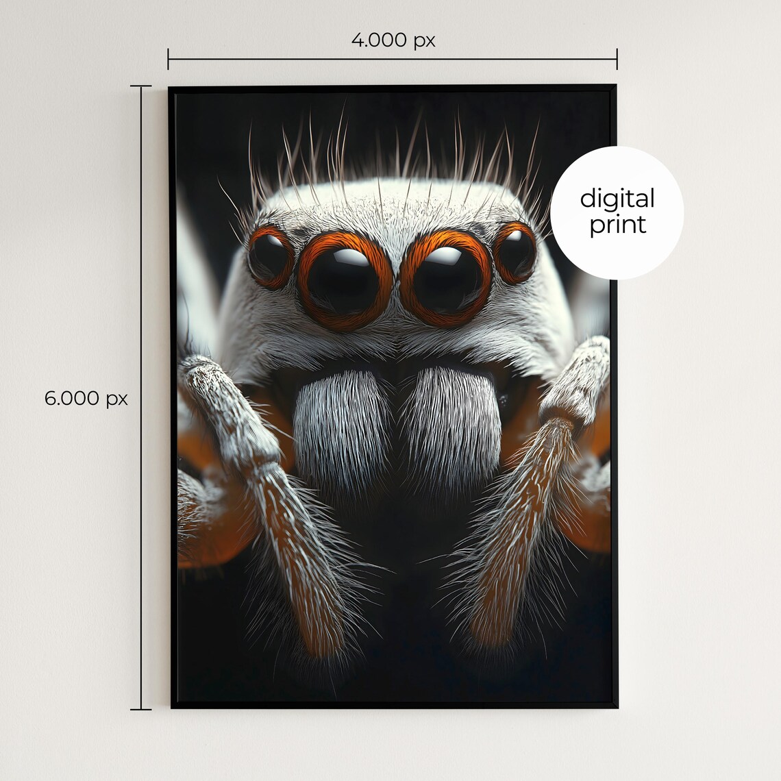 Jumping Spider Macro Close Up Orange Eyes Dramatic Insect Wall Print - Image 2