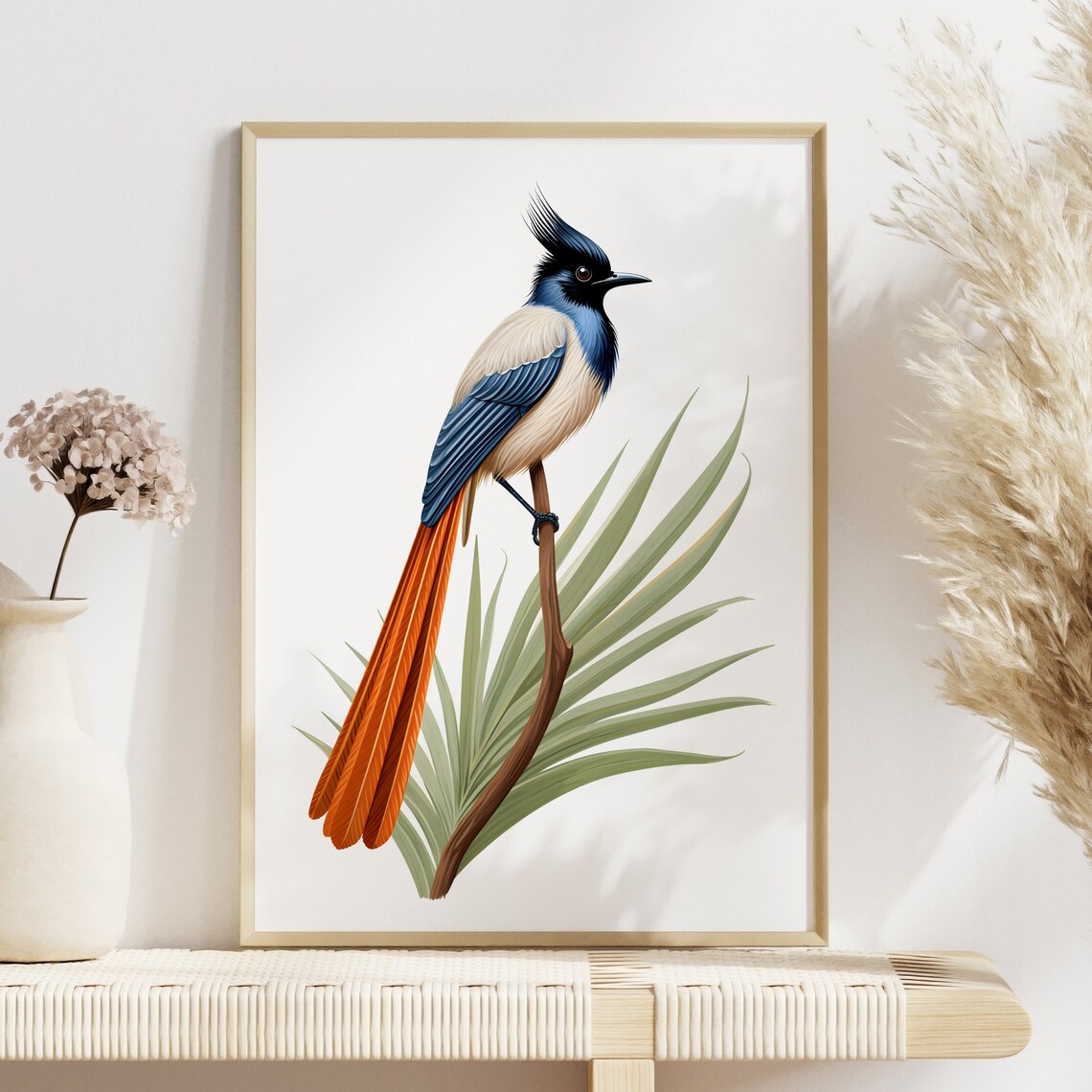 Paradise Flycatcher Botanical Guide Art Print - Image 4