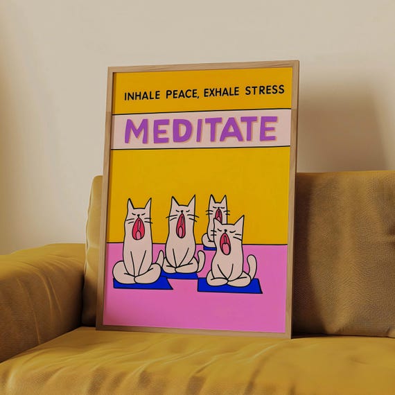School Counselor Office Poster Therapist Meditation Decor Yoga Cat Mom Gift Retro Self Care Cute Mindful Wall Artful Lover Mental Health