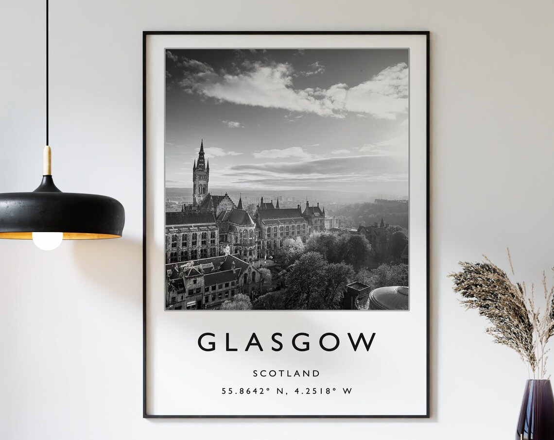 Glasgow Travel Poster, Black and White Scotland