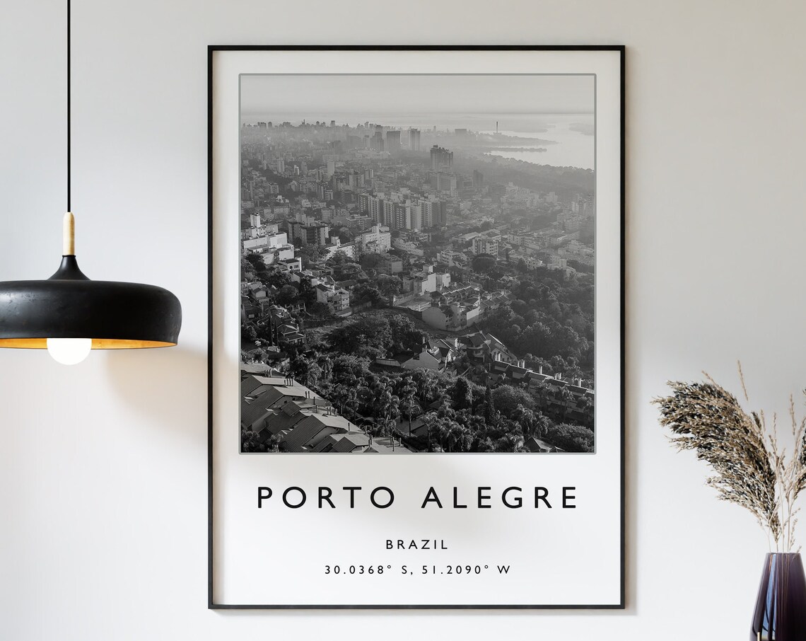 Porto Alegre Brazil Travel Poster, Black And White