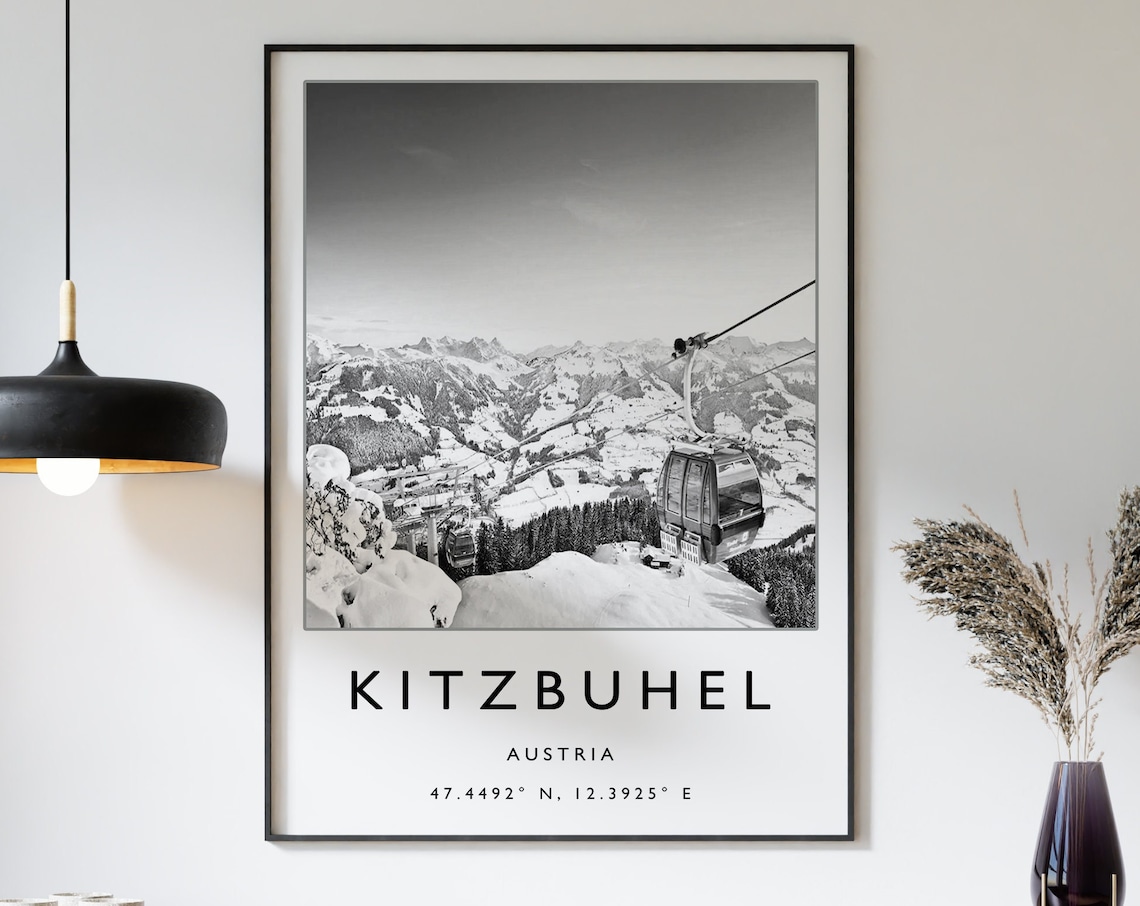 Kitzbuhel Austria Ski Travel Poster, Winter Sport Art