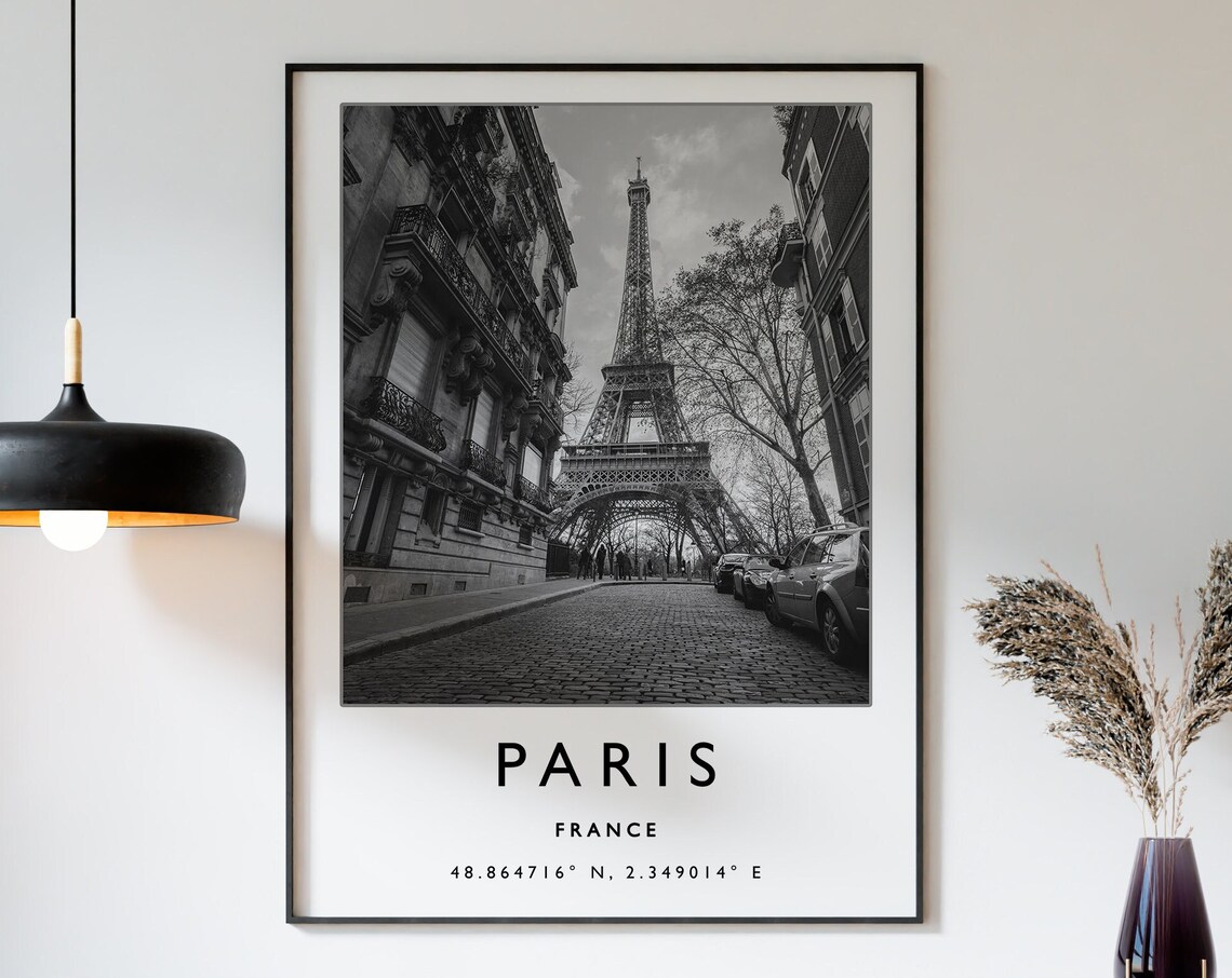 Paris Travel Poster, Black and White Art Print