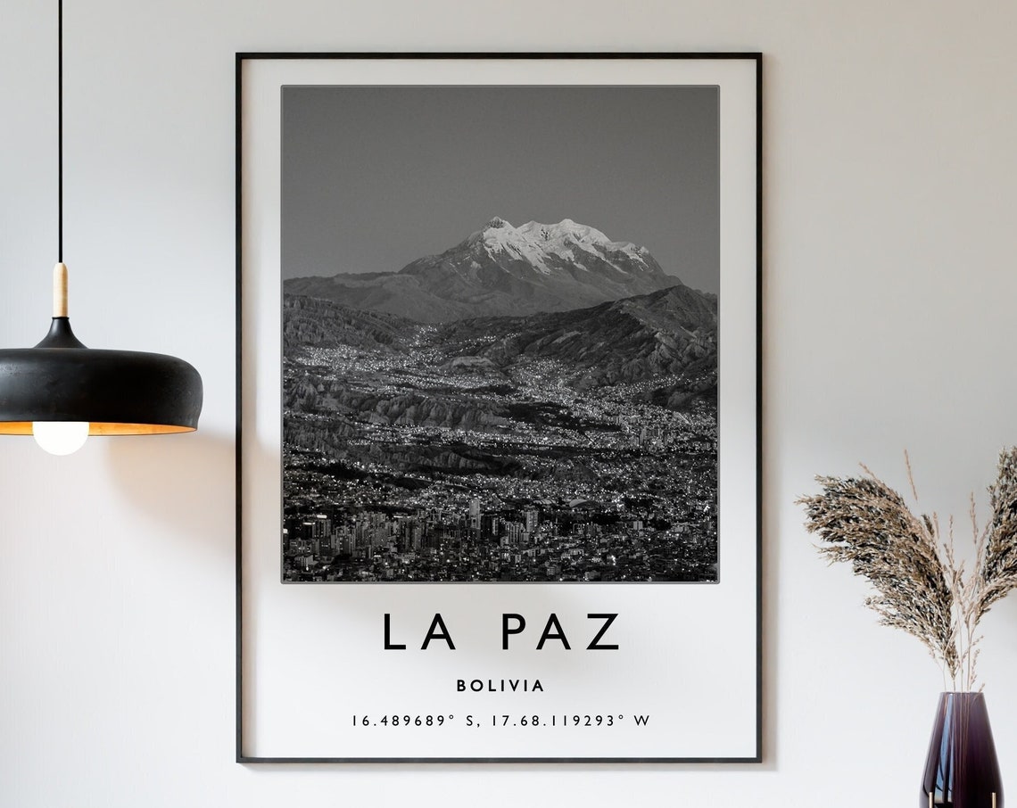 La Paz Travel Print La Paz Bolivia Travel Poster Bolivia Travel Print Travel Art Travel Poster Black And White Travel Gift A2a3a3