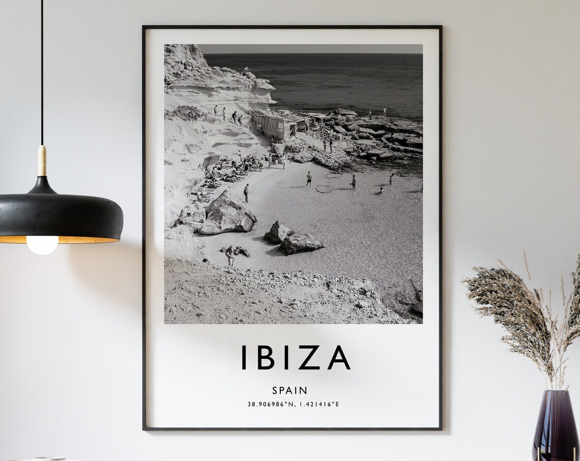 Ibiza Travel Poster, Black and White Travel Art