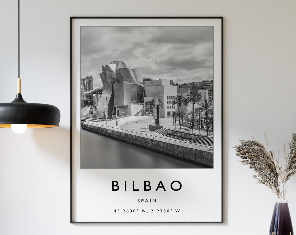 Bilbao Spain Guggenheim Museum Black White Architecture Photo Poster