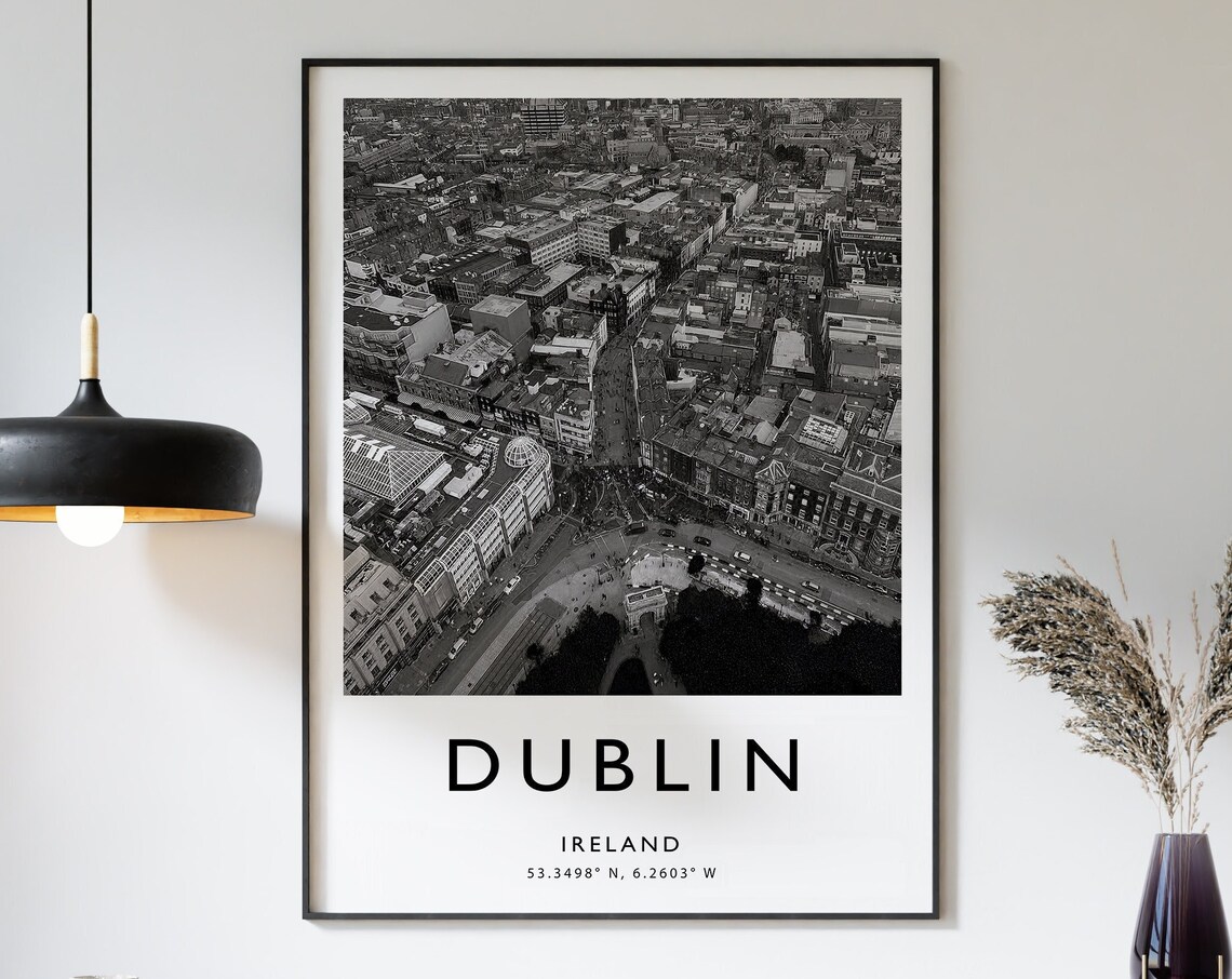 Dublin Ireland Black and White Aerial City Centre Photo Poster