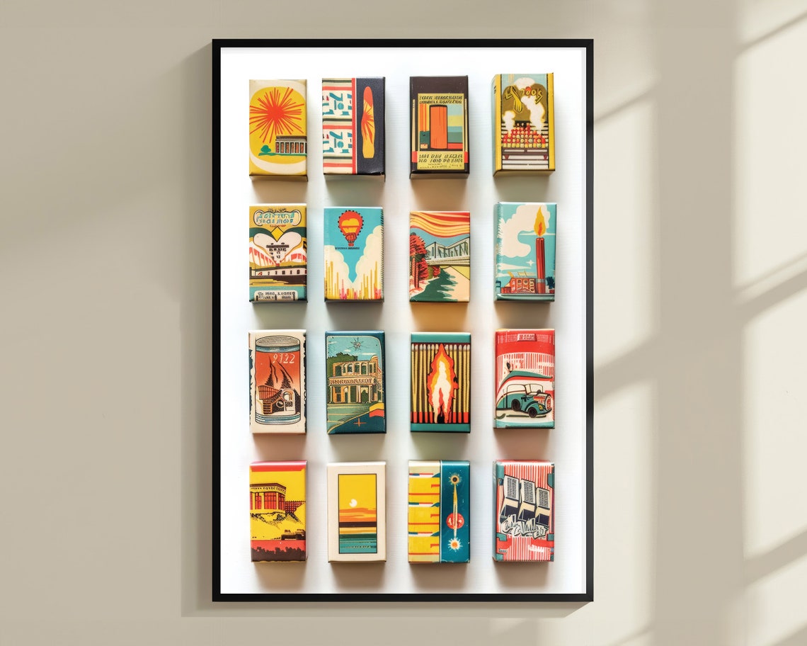 Vintage Matchbox Labels Retro Travel Ephemera Collage Poster - Image 3